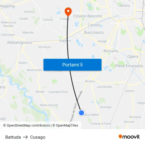 Battuda to Cusago map