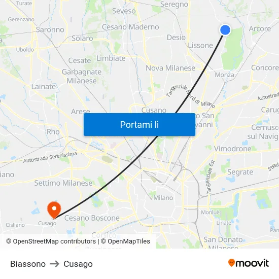 Biassono to Cusago map