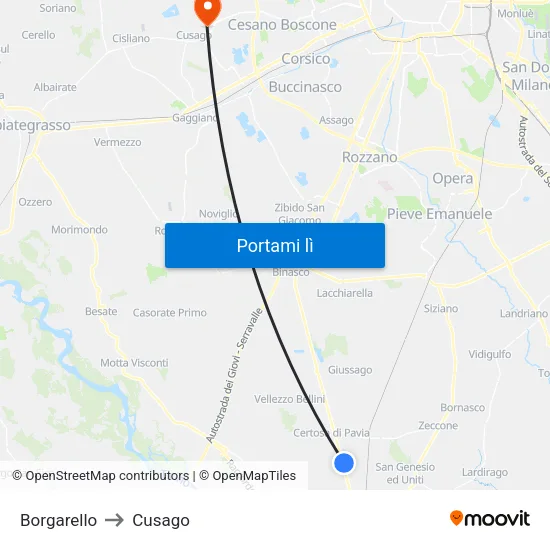 Borgarello to Cusago map