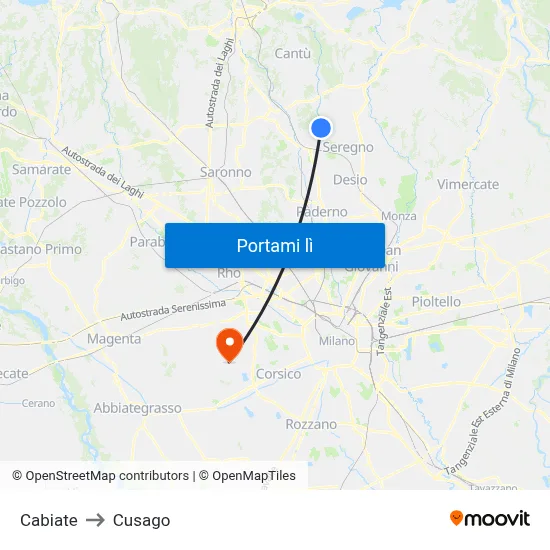Cabiate to Cusago map
