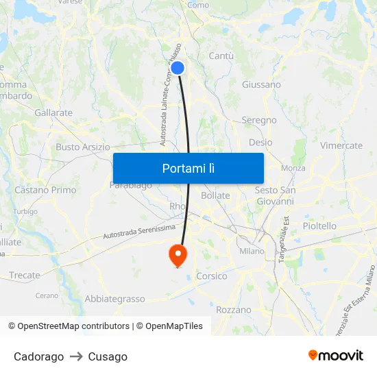 Cadorago to Cusago map