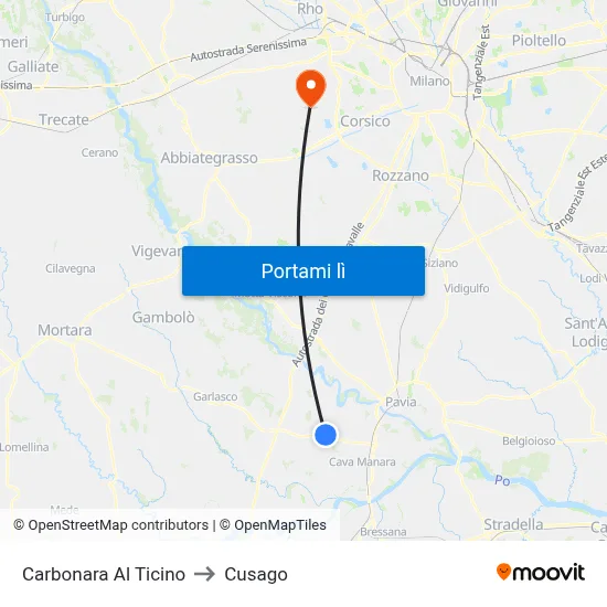 Carbonara Al Ticino to Cusago map