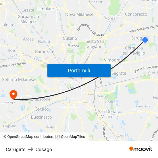 Carugate to Cusago map