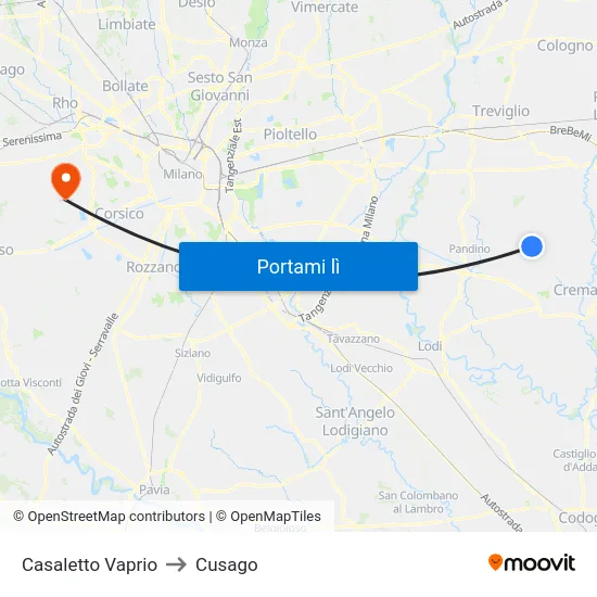 Casaletto Vaprio to Cusago map