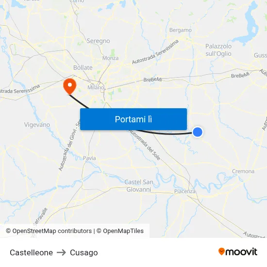 Castelleone to Cusago map