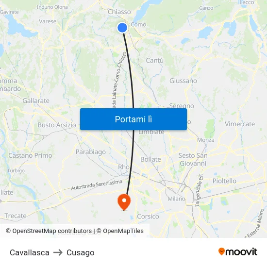 Cavallasca to Cusago map