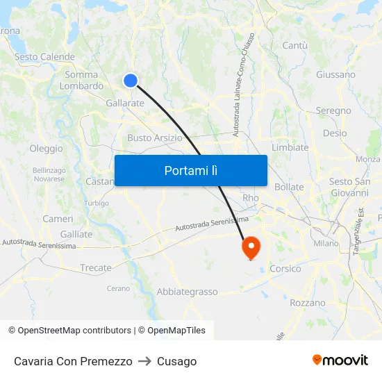 Cavaria Con Premezzo to Cusago map