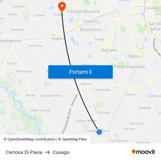 Certosa Di Pavia to Cusago map