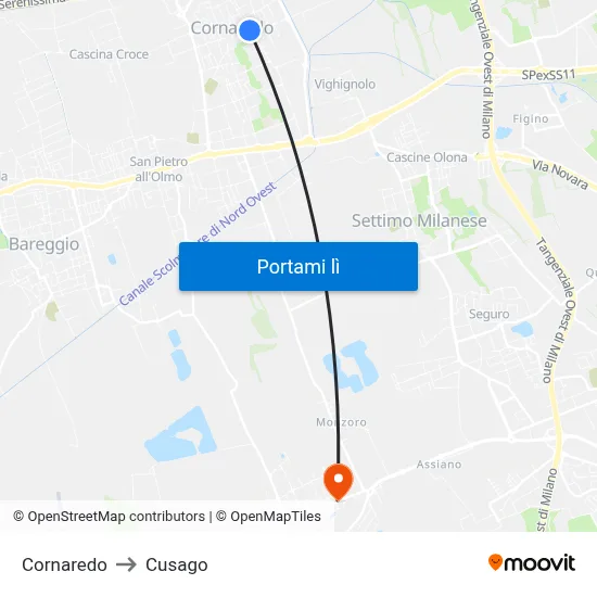 Cornaredo to Cusago map