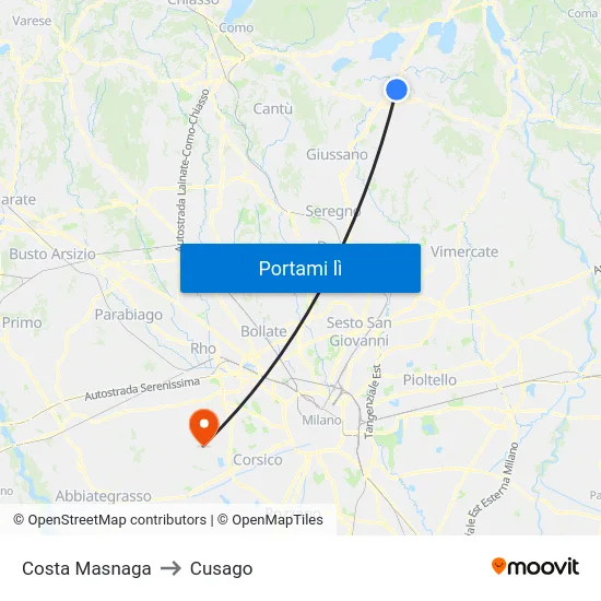 Costa Masnaga to Cusago map