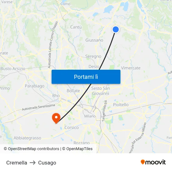Cremella to Cusago map