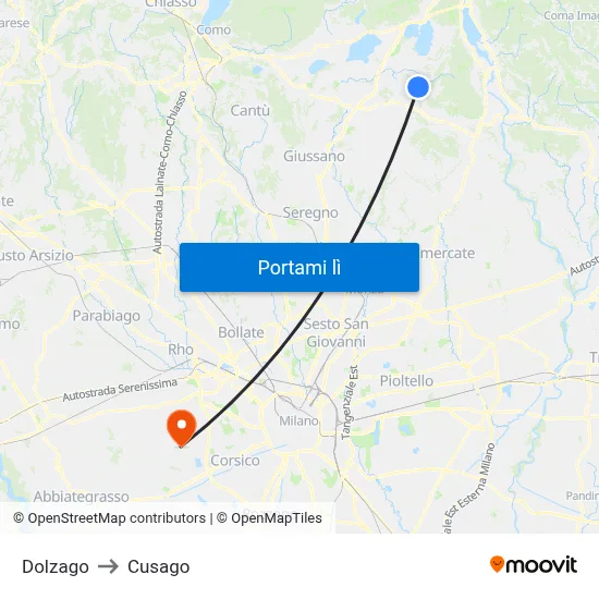 Dolzago to Cusago map
