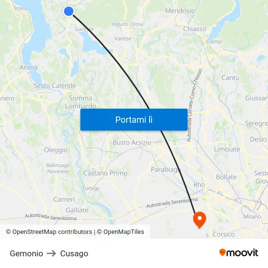 Gemonio to Cusago map