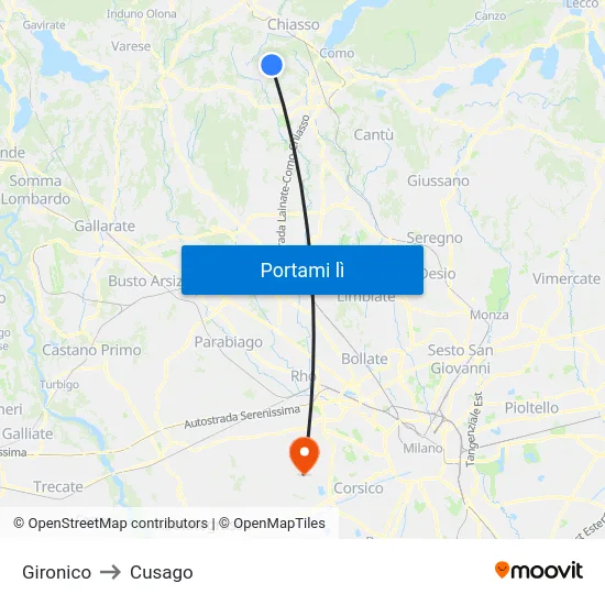 Gironico to Cusago map