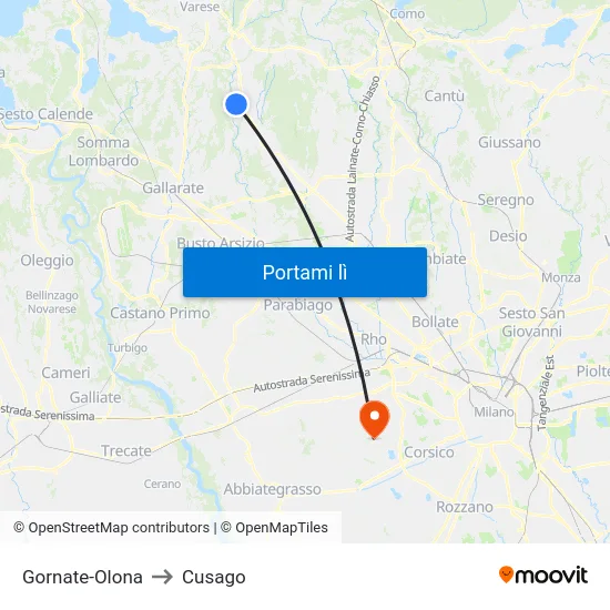 Gornate-Olona to Cusago map