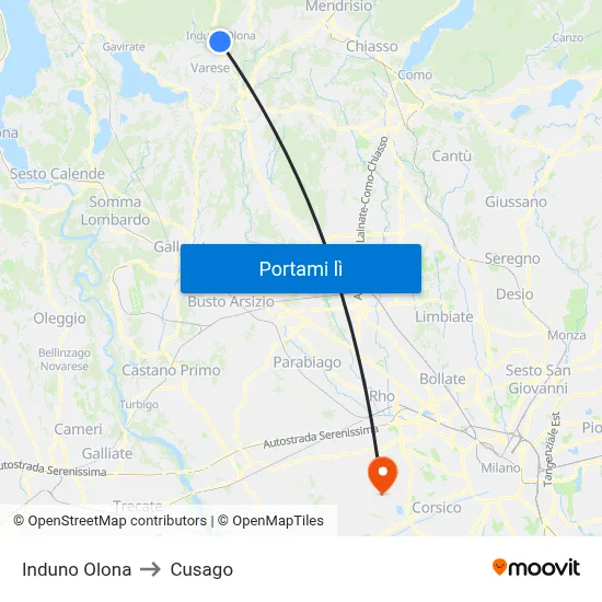 Induno Olona to Cusago map
