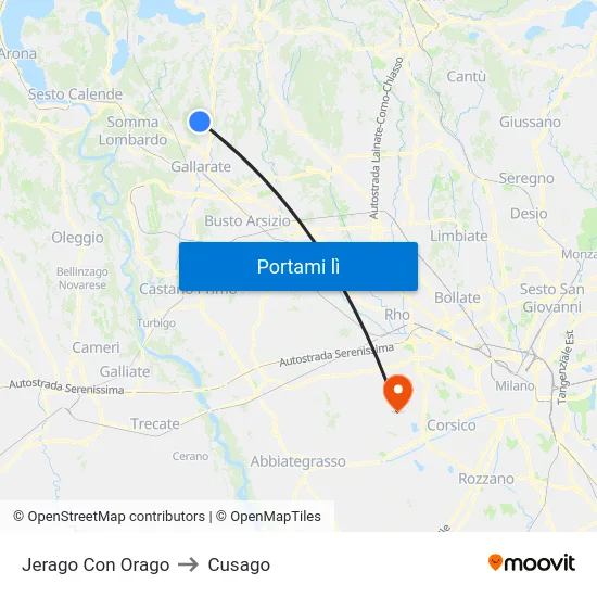 Jerago Con Orago to Cusago map