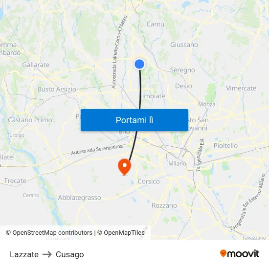 Lazzate to Cusago map
