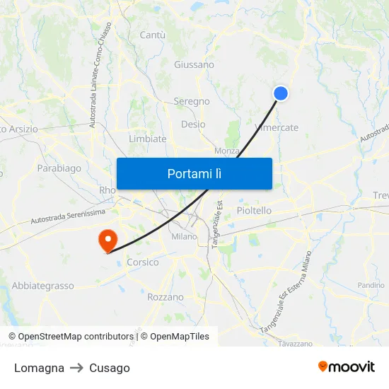 Lomagna to Cusago map