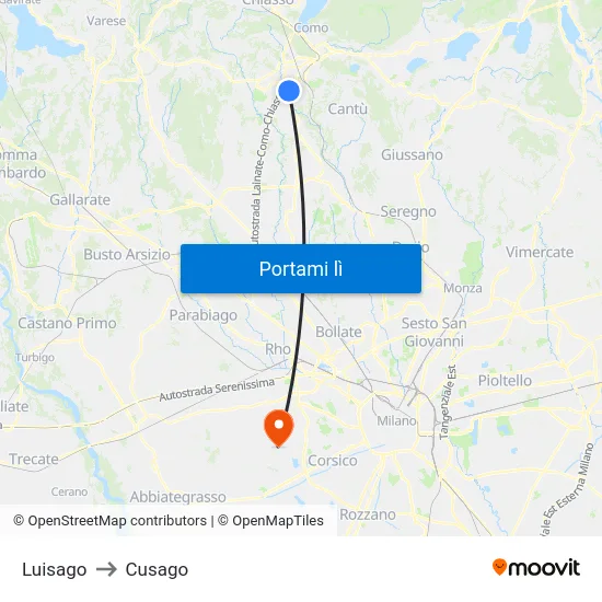 Luisago to Cusago map