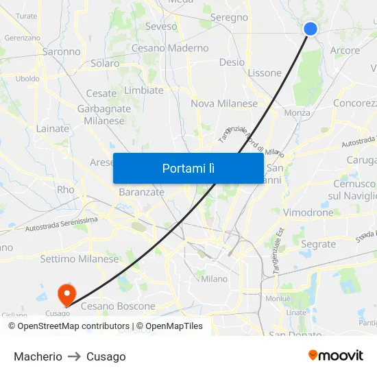Macherio to Cusago map