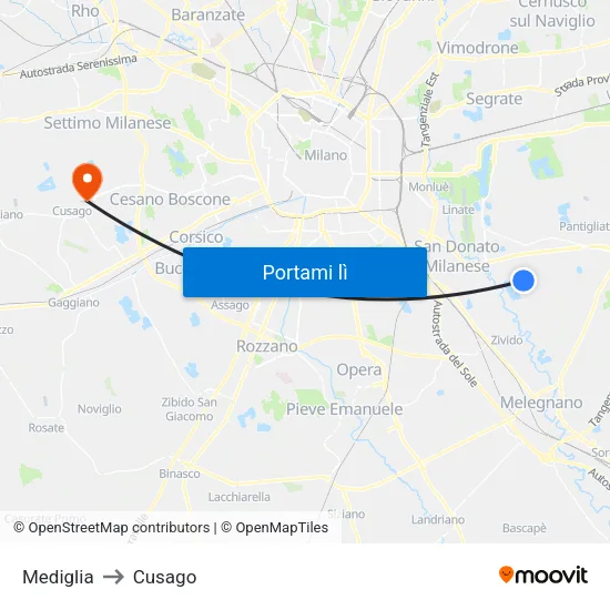Mediglia to Cusago map