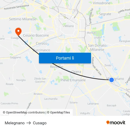 Melegnano to Cusago map