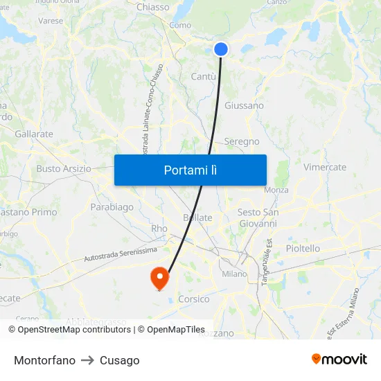 Montorfano to Cusago map