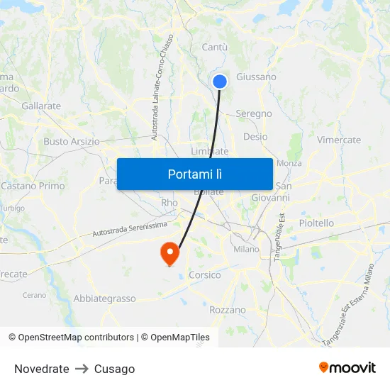 Novedrate to Cusago map