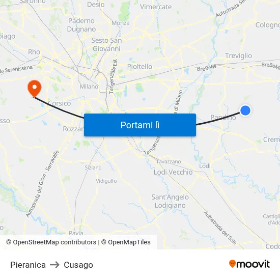Pieranica to Cusago map