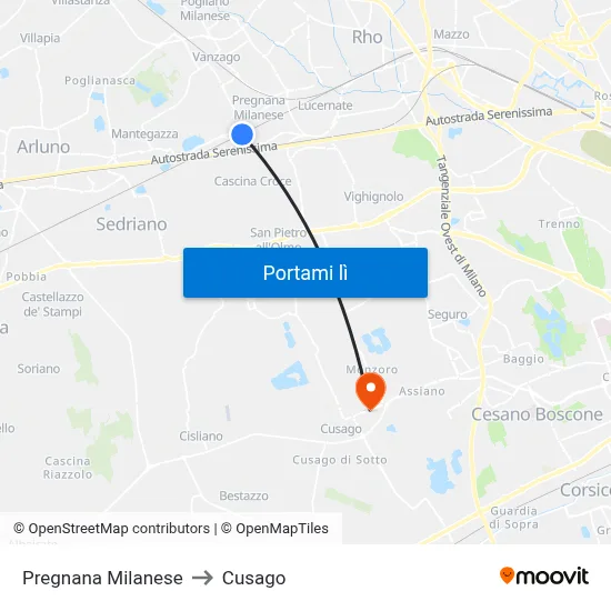 Pregnana Milanese to Cusago map