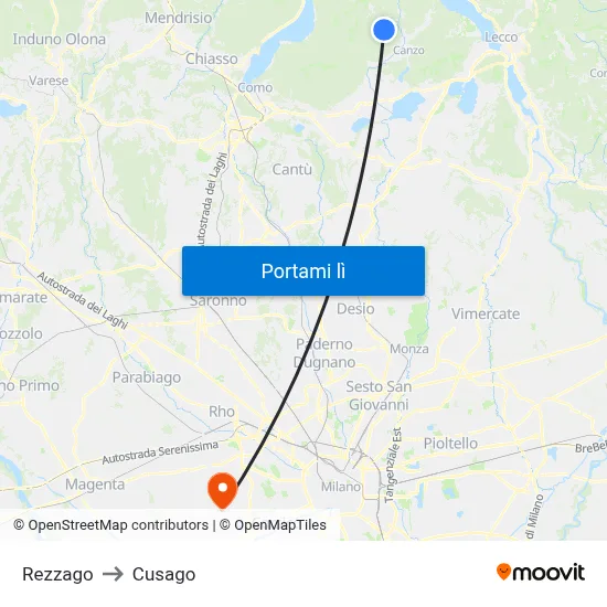 Rezzago to Cusago map