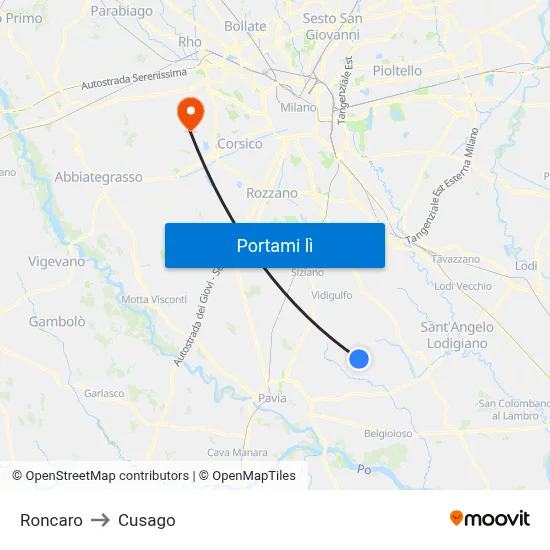 Roncaro to Cusago map