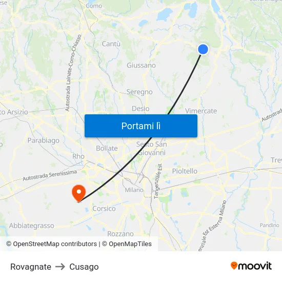 Rovagnate to Cusago map