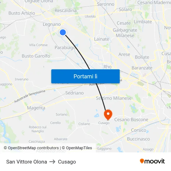 San Vittore Olona to Cusago map