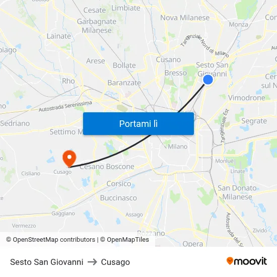 Sesto San Giovanni to Cusago map