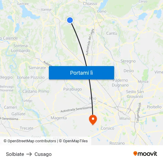 Solbiate to Cusago map