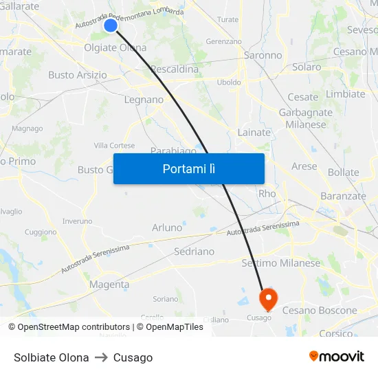 Solbiate Olona to Cusago map