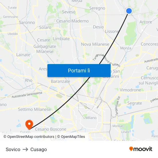 Sovico to Cusago map