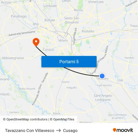 Tavazzano Con Villavesco to Cusago map