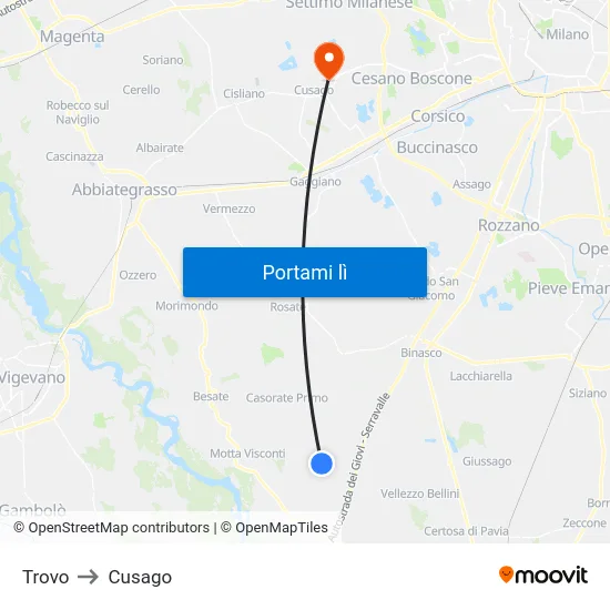 Trovo to Cusago map