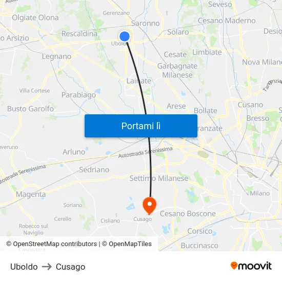 Uboldo to Cusago map