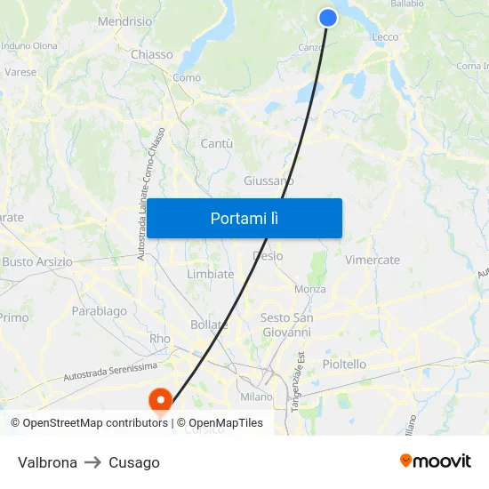 Valbrona to Cusago map