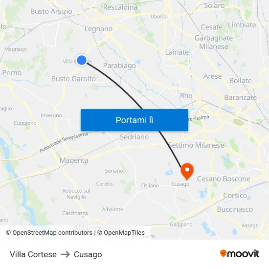 Villa Cortese to Cusago map