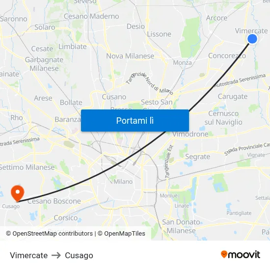 Vimercate to Cusago map