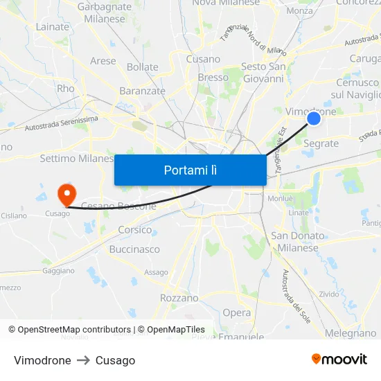 Vimodrone to Cusago map