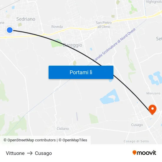 Vittuone to Cusago map