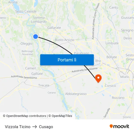 Vizzola Ticino to Cusago map