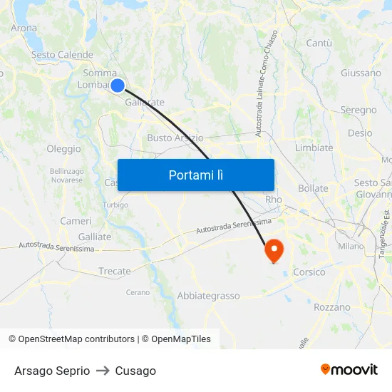 Arsago Seprio to Cusago map