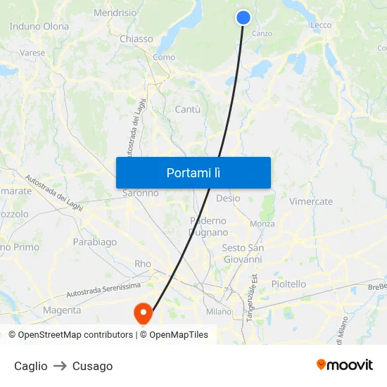 Caglio to Cusago map
